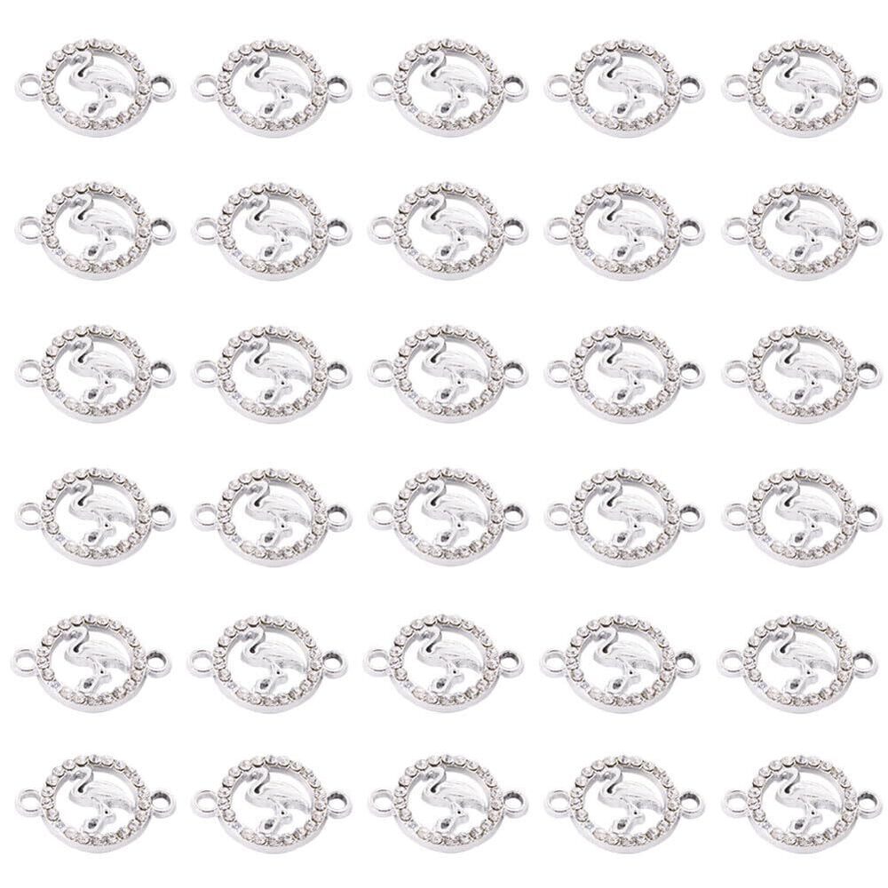 9974 Creative Golden Diamond Flamingo Double Hole Pendant Connector 30 Pcs